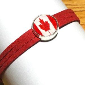 Canada Flag Adjustable suede Glass Dome bracelet